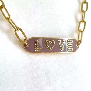 Marlyn Schiff Love Plate Gold Link Necklace